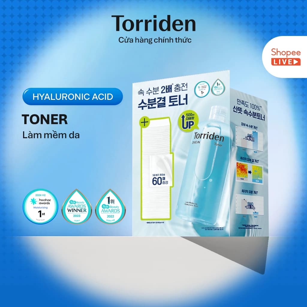 [HSD 17/06/27] Toner Hyaluronic Acid phân tử thấp DIVE-IN 500ml