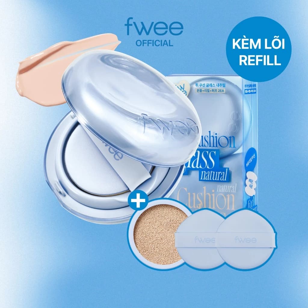 [fwee] Glass Cushion Foundation (Lõi Thay Thế) — Cushion 13g + Refill 13g + 2 Bông Mút / Cushion Glass Refill Set