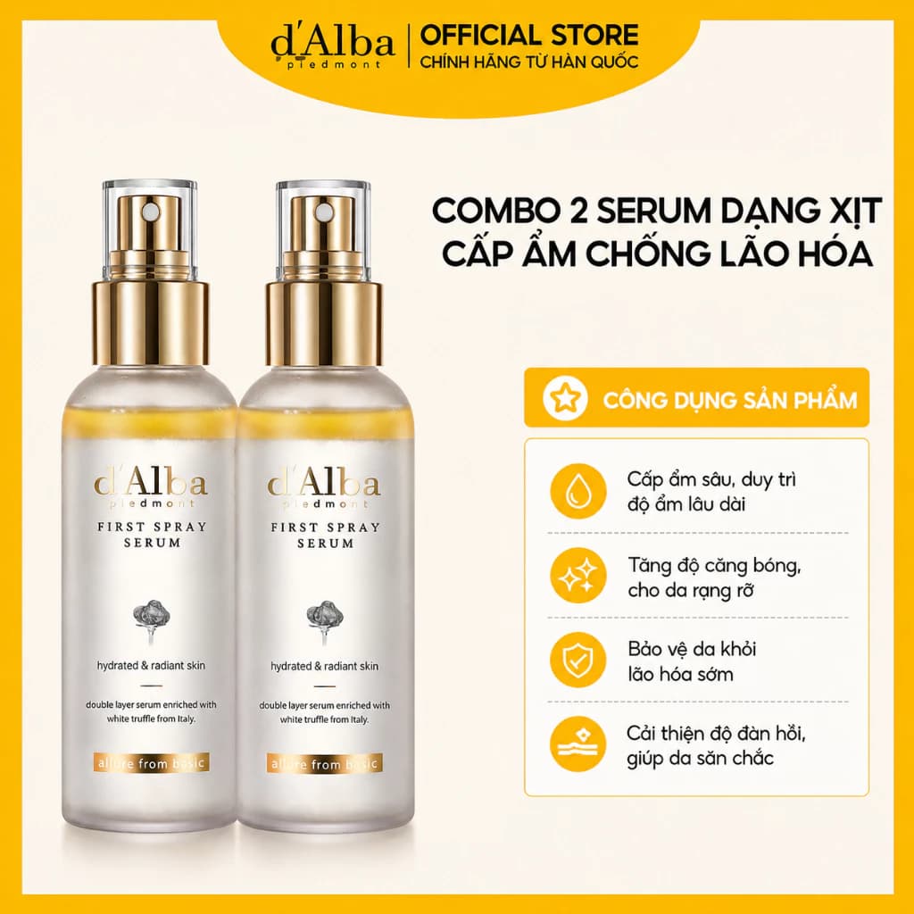 [d'Alba Official] Combo 2 Chai Serum dạng xịt căng bóng 100ml First Spray Serum