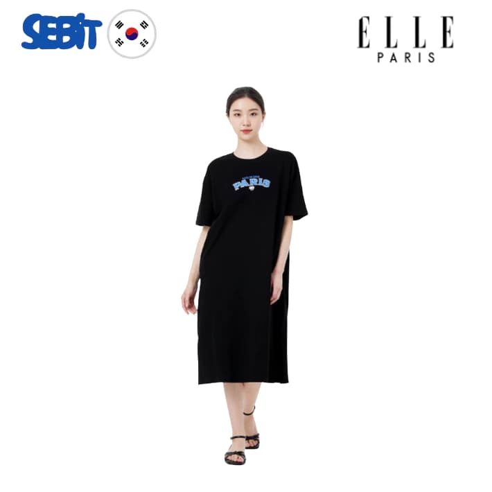 ✨Váy [ELLE] In Logo Dễ Thương Tay Ngắn Thoải Mái Một Mảnh Thời Trang Hàn Quốc ✨