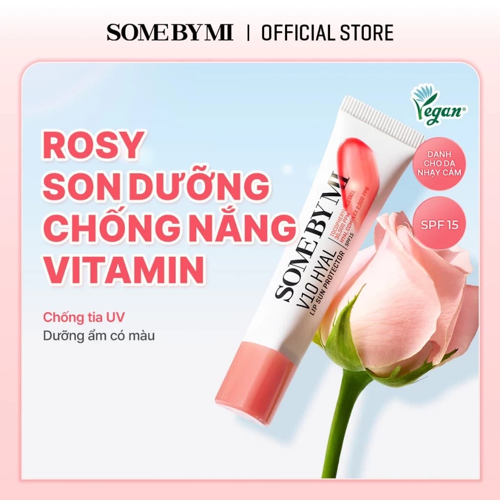 [SOMEBYMI] Son chống nắng ngăn UV chứa vitamin V10 HYAL LIP SUN PROTECTOR SPF15, ROSY