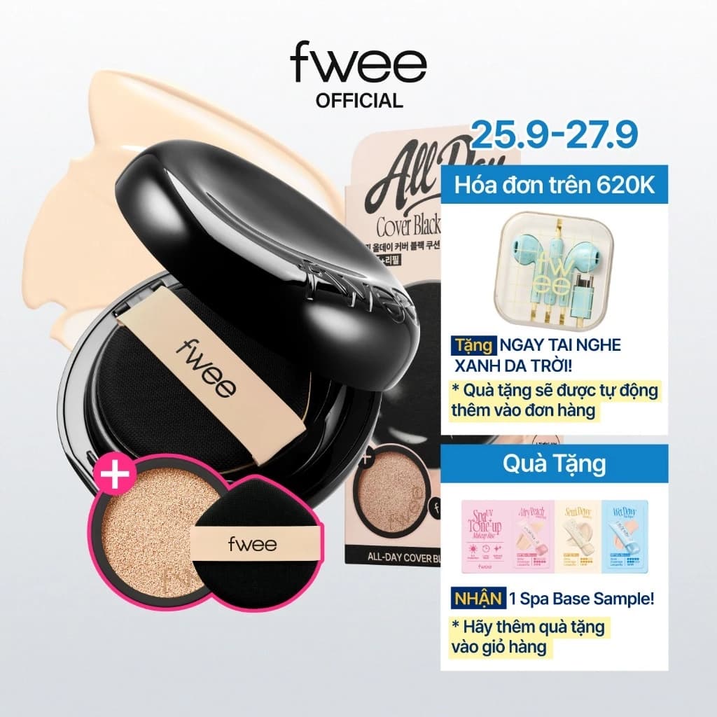 [Refill Set] fwee All-Day Cover Black Cushion (+ Refill 13g / Puff 1ea)