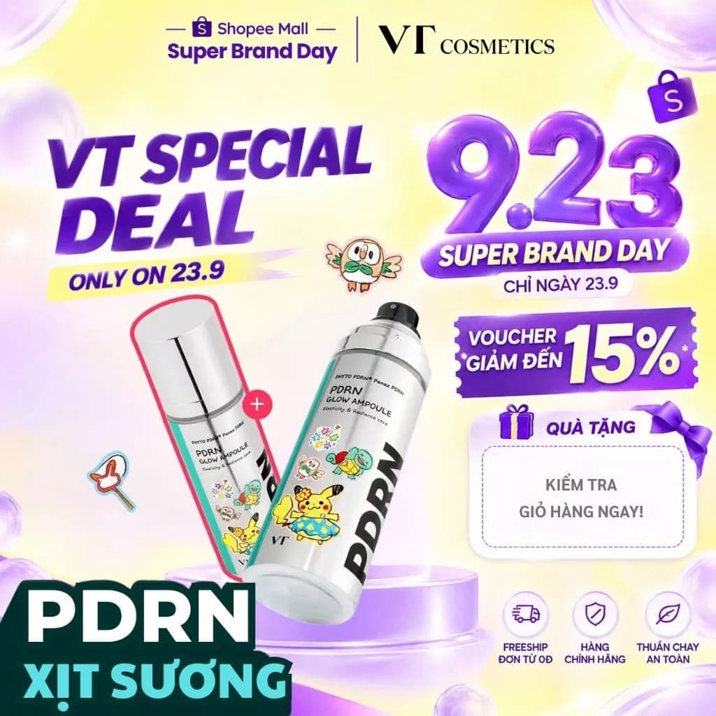 [Diệp Lê x VT] 1+1 Xịt Khoáng Dưỡng Ẩm PDRN Glow 100ml – Phiên Bản Đặc Biệt Pokémon