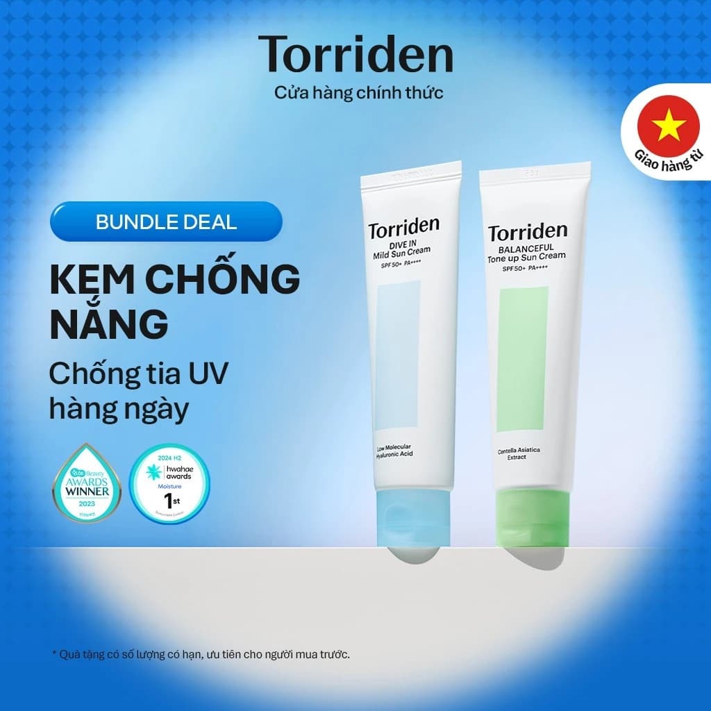 [Torriden Chính hãng] [SET] Kem chống nắng dịu nhẹ DIVE IN và nâng tone da BALANCEFUL CICA, 60ml