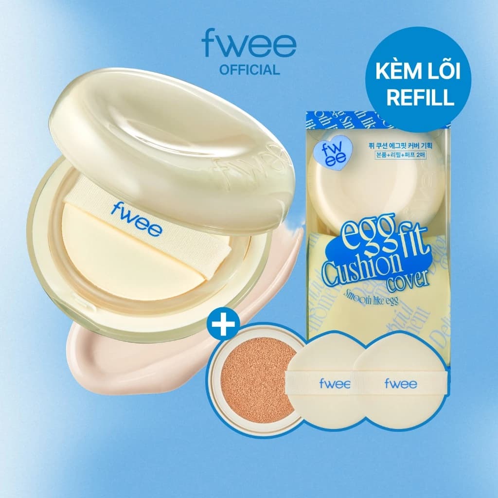 [fwee] Cushion Egg fit cover [Lõi thay thế] — Cushion + Lõi refill 13g + 2 Bông Mút