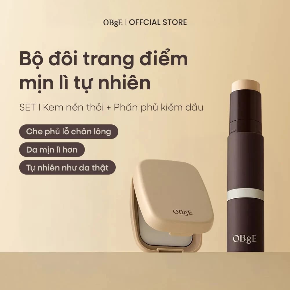 [OBgE Chính hãng] Combo Kem nền thỏi Natural Cover Foundation 13g SPF50+ PA++++ & Phấn phủ nén kiềm dầu dạng gel Oil Control Finisher