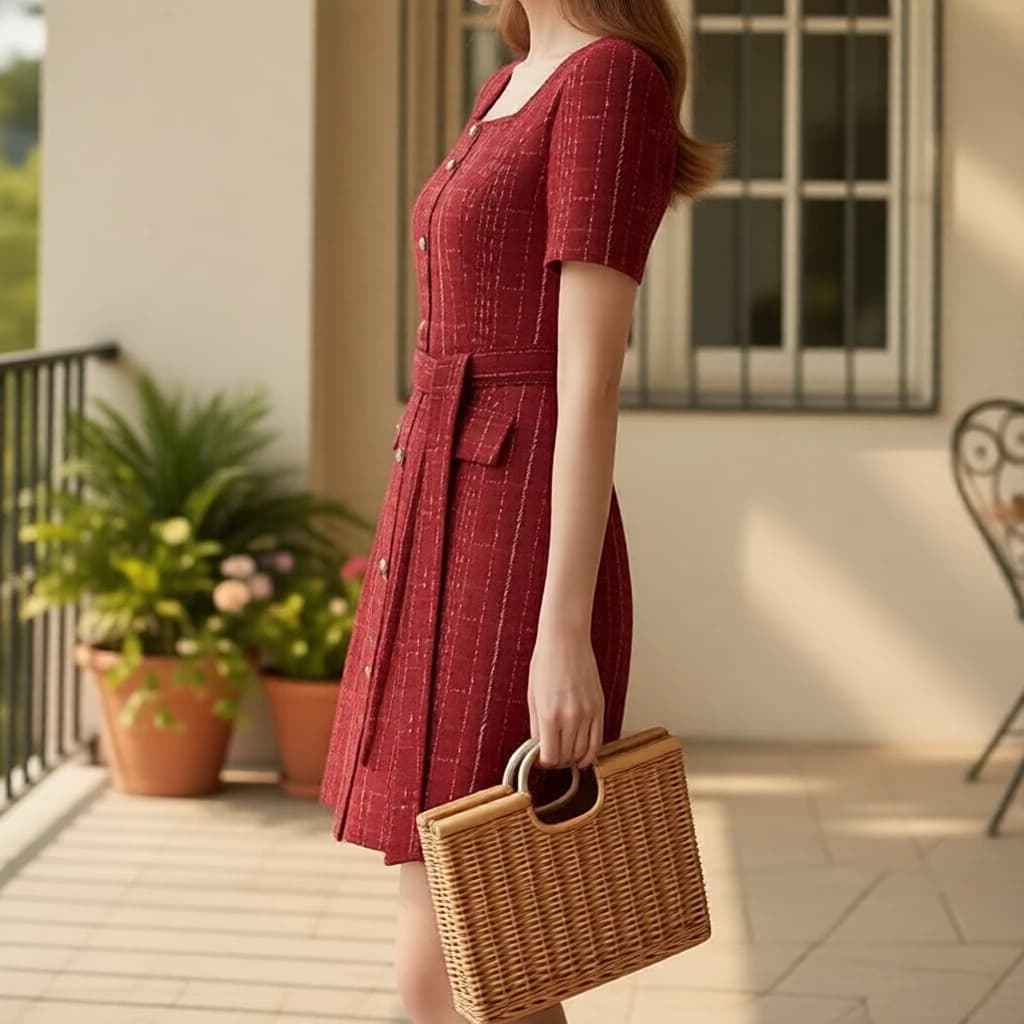 Đầm dài nữ đỏ rượu trang nhã mùa xuân hè Lovito LK2ED156