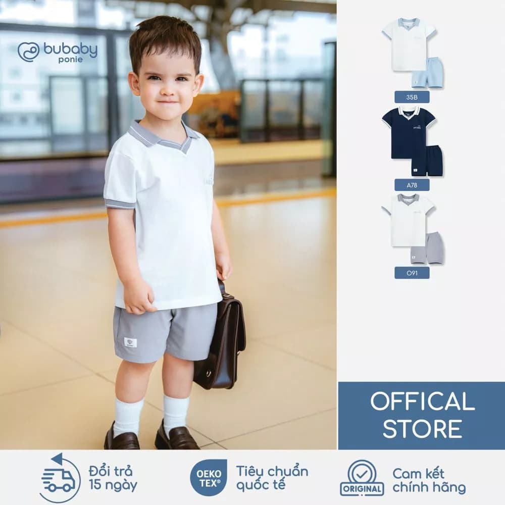 BU Baby Bộ cộc tay Polo cổ V, bộ polo trẻ em mềm mát, bộ hè | Quần áo cao cấp mềm mịn | PPN130600