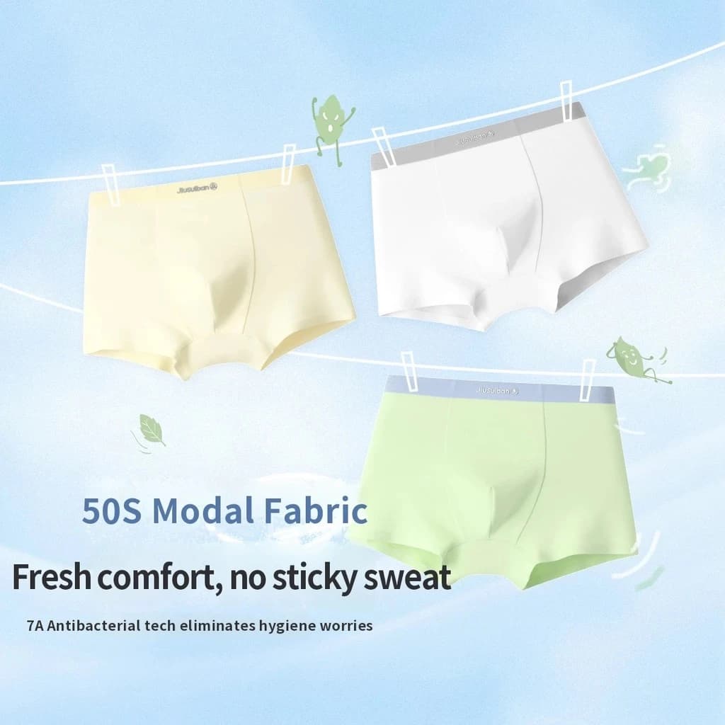 Jiusuiban [Dép khô Modal] 3 gói Quần lót Boxer bé trai 7A Quần lót Boxer liền mạch kháng khuẩn dành cho trẻ em