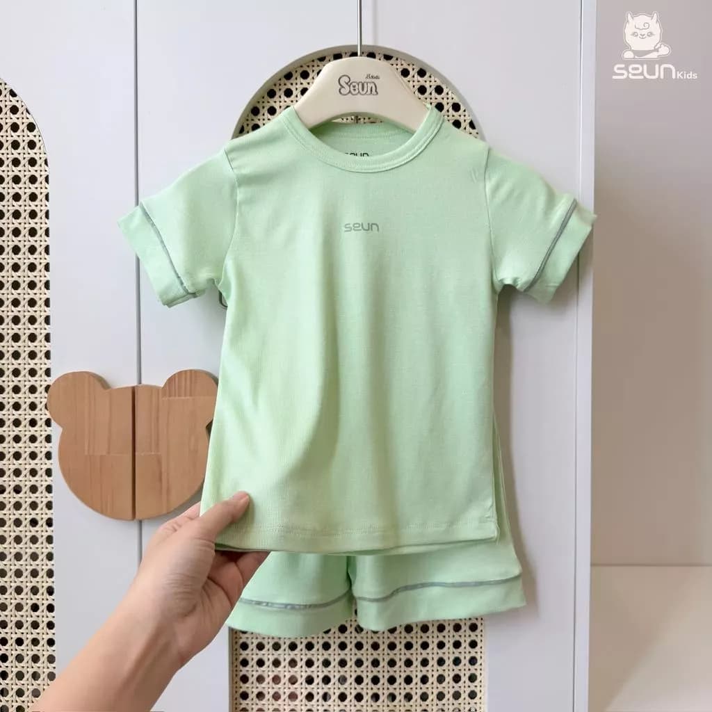 | SEUN KIDS | Bộ cộc tay borip lụa viền bé trai bé gái 8 đến 35kg set mặc nhà thoáng mát thấm hút đồ bộ cho bé