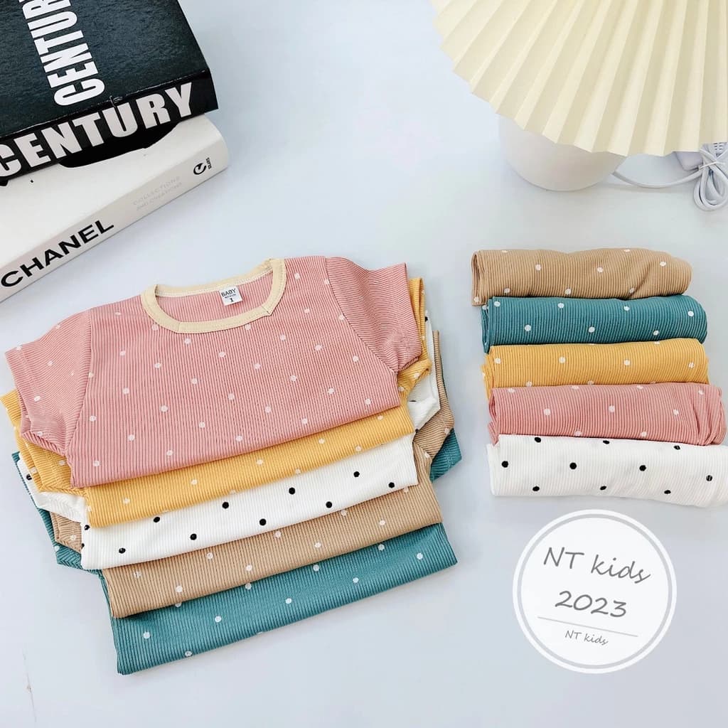 Bộ cộc tay tăm lạnh chấm bi cho bé gái 6 - 15kg