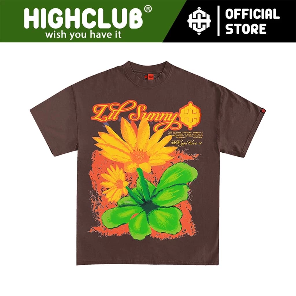 Áo Thun LIL SUNNY Tay Lỡ Unisex Nam/Nữ màu NÂU Cổ Tròn PHỐI CỔ - HIGHCLUB Brand Chính Hãng