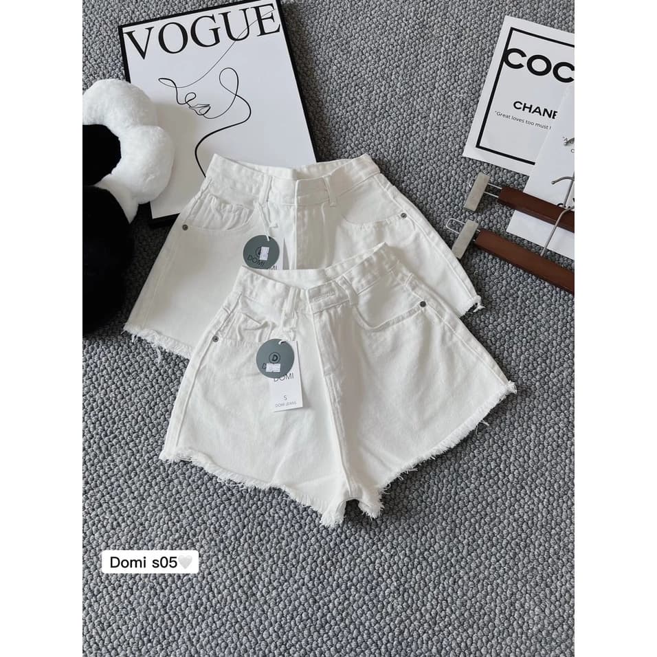 Quần short jean nữ trắng vải denimADO JEANS, quần bò lai tua rách cá tính có Bigsize 3XL tới 70kg ( S05,S04,S08)