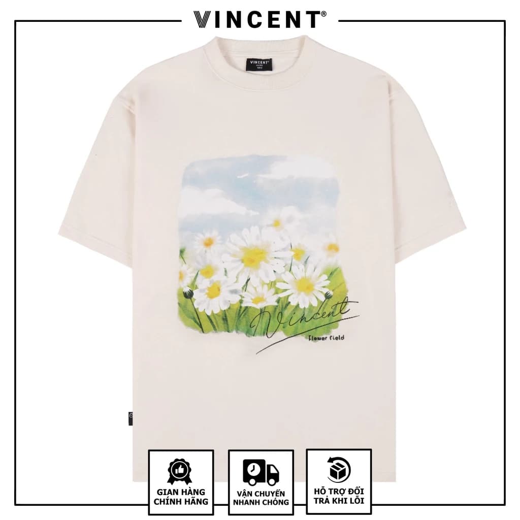 Áo Thun Da Cá Unisex Flower Field Vincent, Chất Thun Cotton Thoáng Mát, Vải Mềm Mịn, Thấm Hút Mồ Hôi, Tôn Dáng Chuẩn