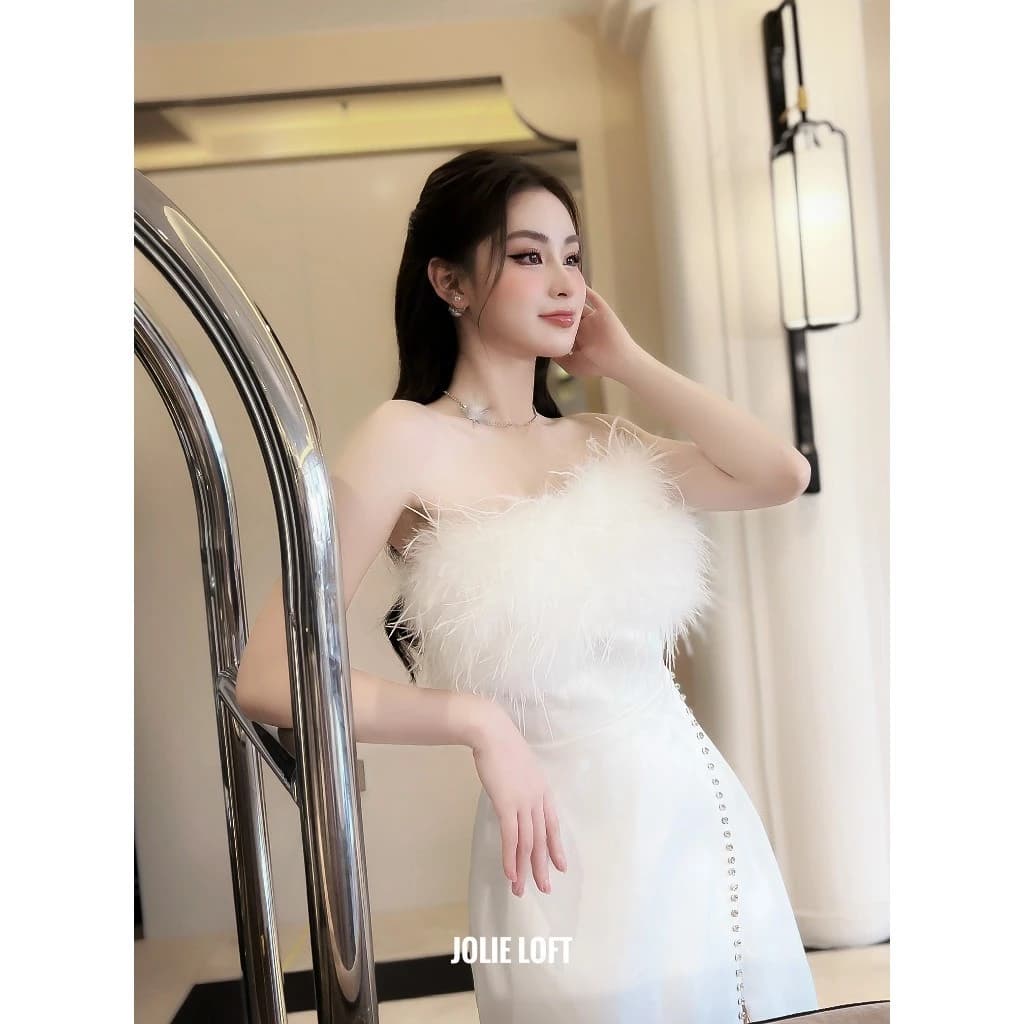 Váy nữ dự tiệc lông trắng tiểu thư thiết kế LIO Dress JOLIE LOFT, đầm dáng ngắn sang trọng đi chơi.