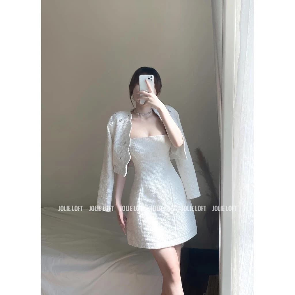 Váy nữ dự tiệc Dạ trắng đính đá  thiết kế Belle Dress JOLIE LOFT, đầm dáng ngắn sang trọng đi chơi