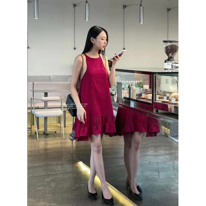 [Mya house] Đầm linen babydoll cổ yếm khoét nách sâu quyến rũ CHERRY DRESS