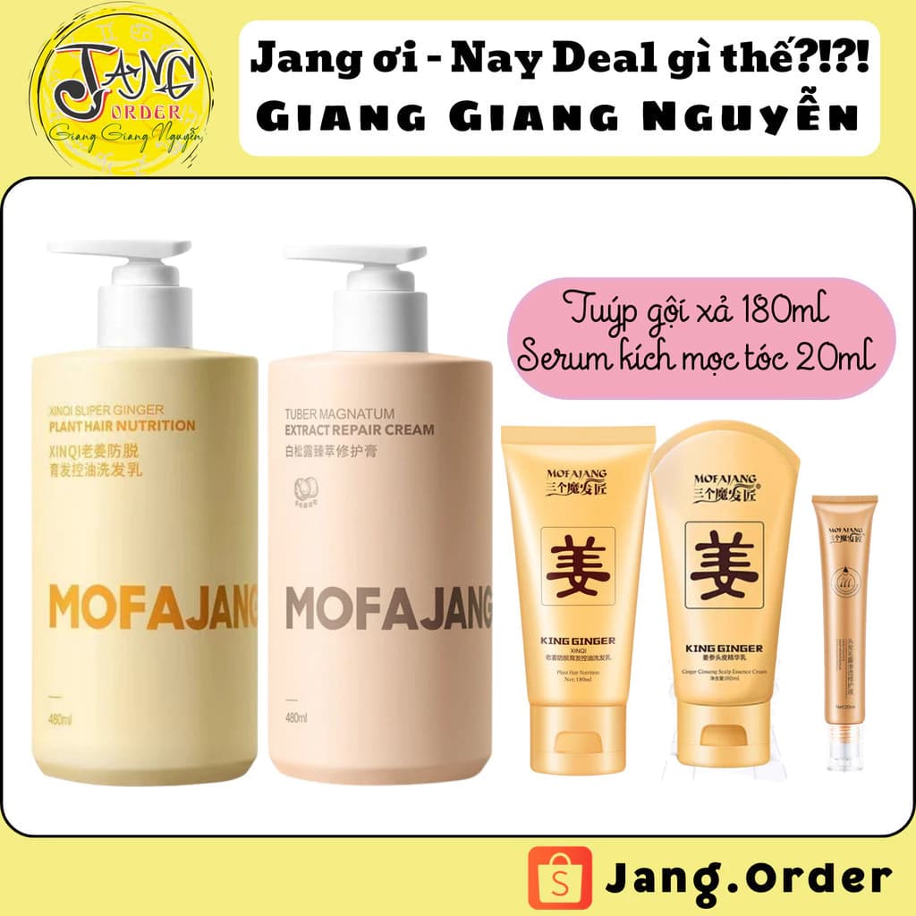 Gội - xả - serum dưỡng chân tóc tinh chất gừng Mofajang (chai tròn)