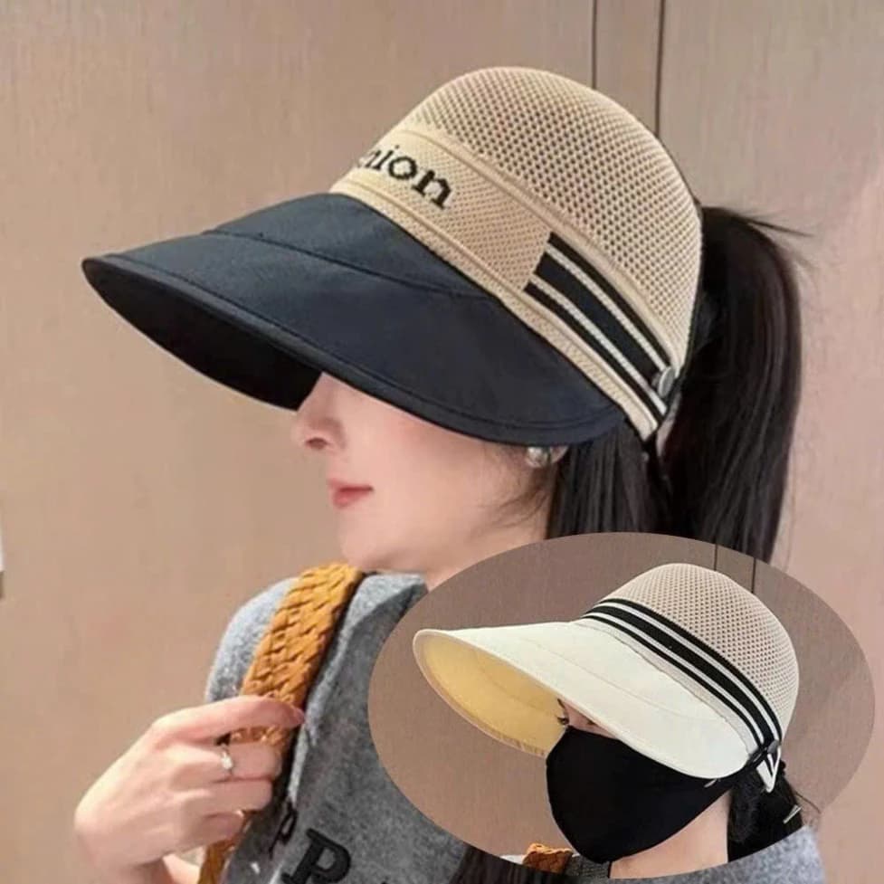 Mũ Mùa hè nữ " FASHION " - Mũ cói rộng vành có nút cài khẩu trang chống nắng tia UV UPF50+ có thể gấp thời trang cho nữ.