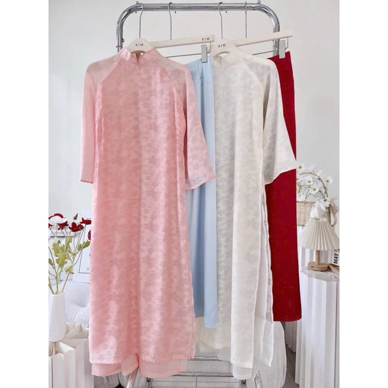 [Mya house] Set áo dài cách tân chất tơ form suông tay lửng + quần suông lụa latin lưng thun