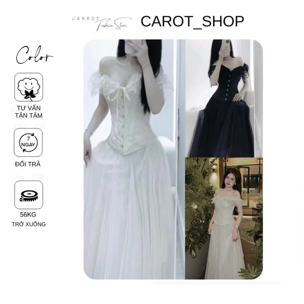 VN08- 𝐁𝐈𝐆𝐒𝐙𝐈𝐄 SET ÁO CORSET TRỄ VAI CHÂN VÁY MAXI DÁNG DÀI (𝐒 => 𝟐𝐗𝐋 + 𝐍𝐄̣𝐏 𝐄𝐎+ 𝐊𝐄̀𝐌 𝐓𝐀𝐆 𝐍𝐎̛) TÔN DÁNG BY CARROTSHOP