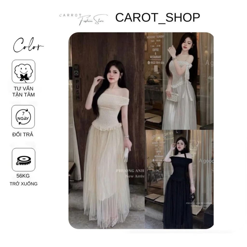 VN06 [ CÓ 𝐁𝐈𝐆𝐒𝐈𝐙𝐄] ĐẦM TRỄ VAI HOA NỔI KÈM HOA - váy dáng dài mặc đi biển DÁNG MAXI by CarrotShop (𝐒 => 𝟐𝐗𝐋 - 𝐊𝐄̀𝐌 𝐇𝐎𝐀)