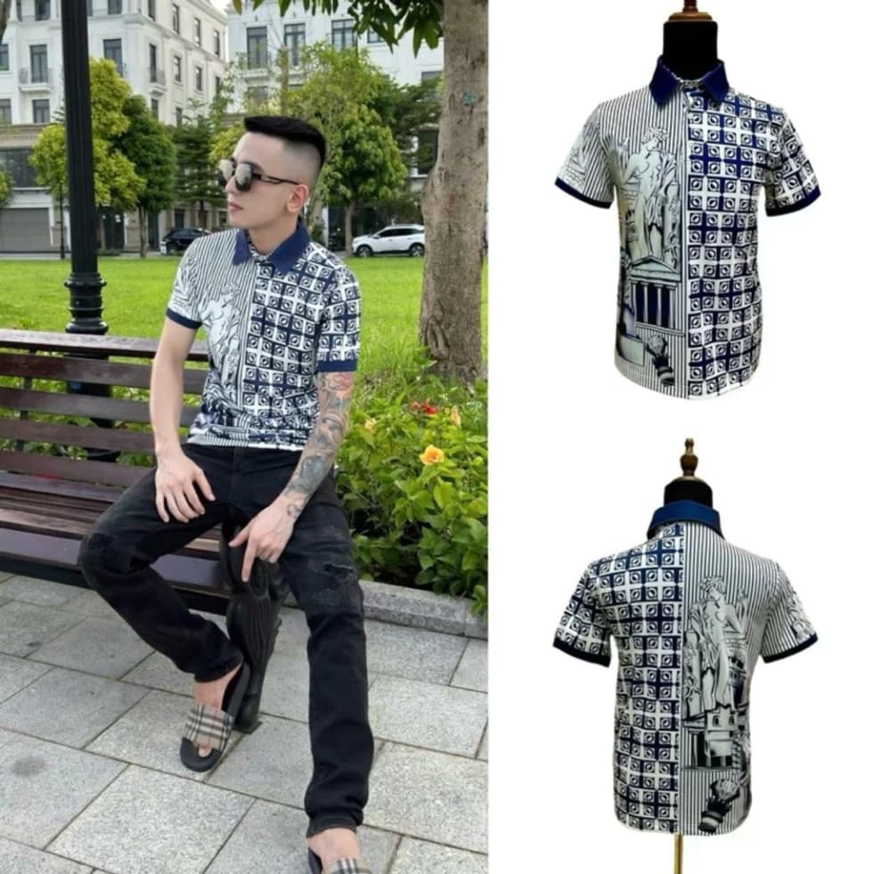 Áo Polo Nam họa tiết 3D in độc đáo, chất liệu cotton gai thoáng mát, phong cách menswear cổ điển.