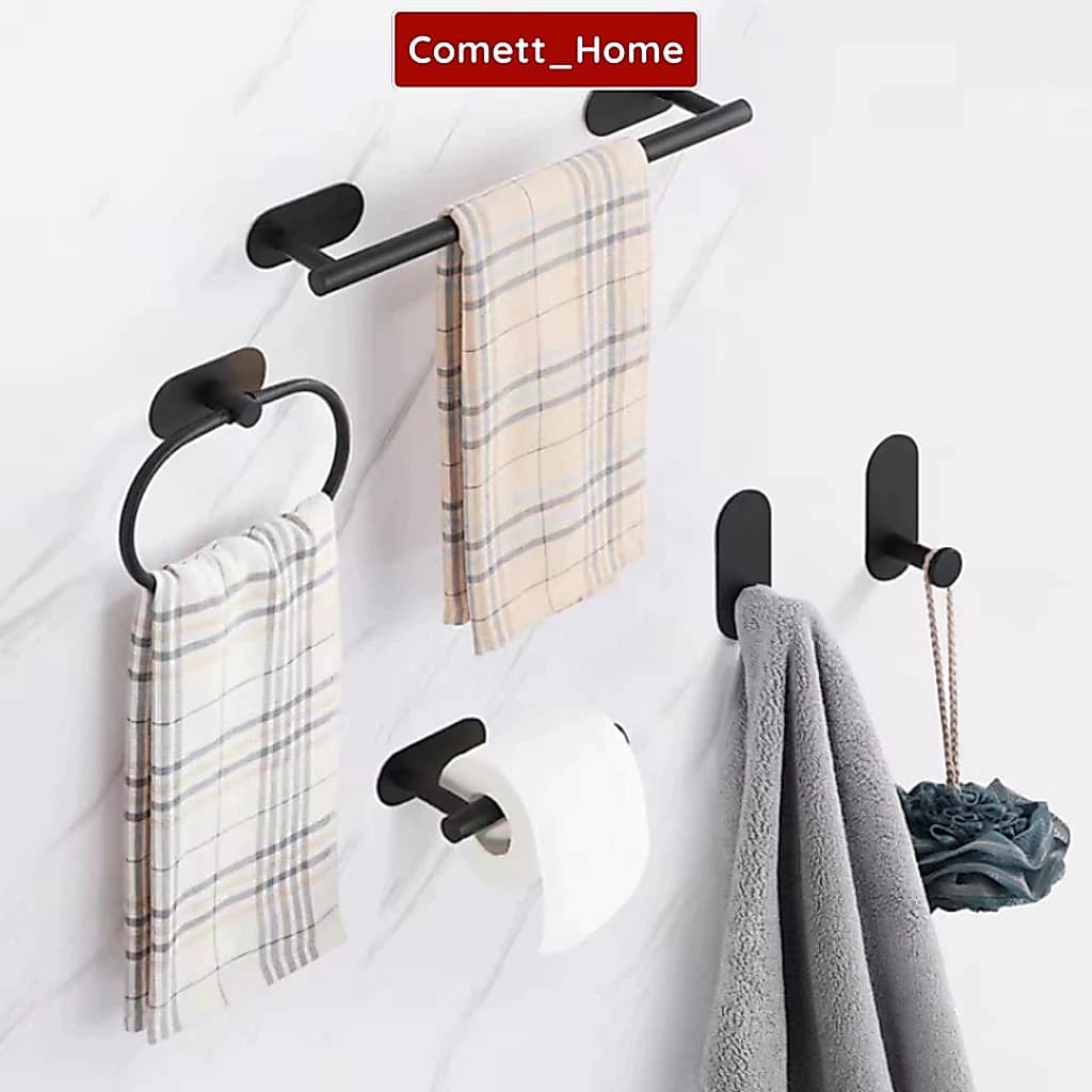 Set 5 Món Treo Khăn Phòng Tắm Nhà Vệ Sinh Đơn Giản Nhẫn Giá Treo Quần Áo Móc Treo Giá Đựng Khăn Tay