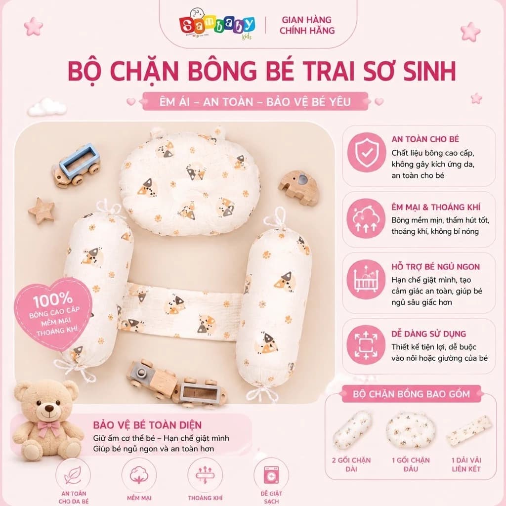 Bộ chặn bông bé trai sơ sinh