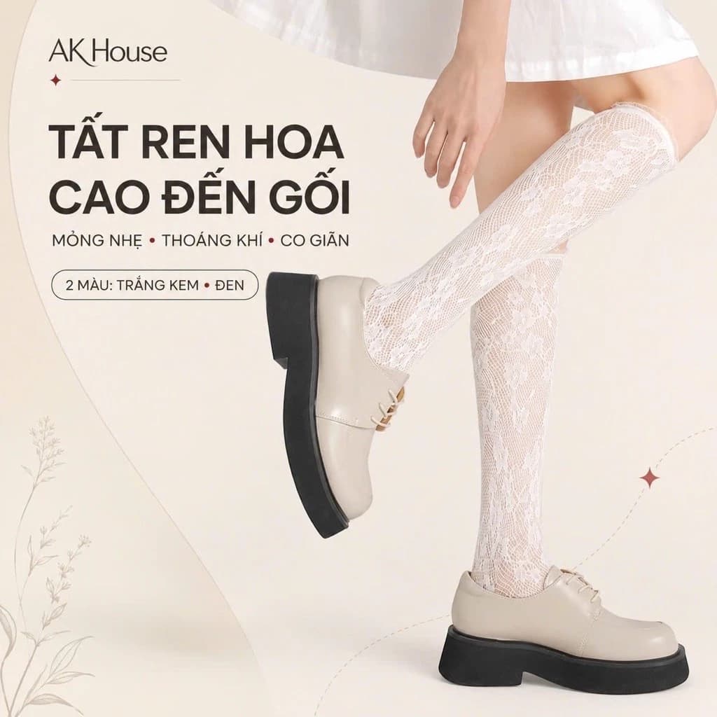 Tất gối ren nữ nhẹ nhàng TG16 AK House tất gối gợi cảm nữ phối đi chơi đi học hẹn hò đi làm dạo phố tất nữ thu đông