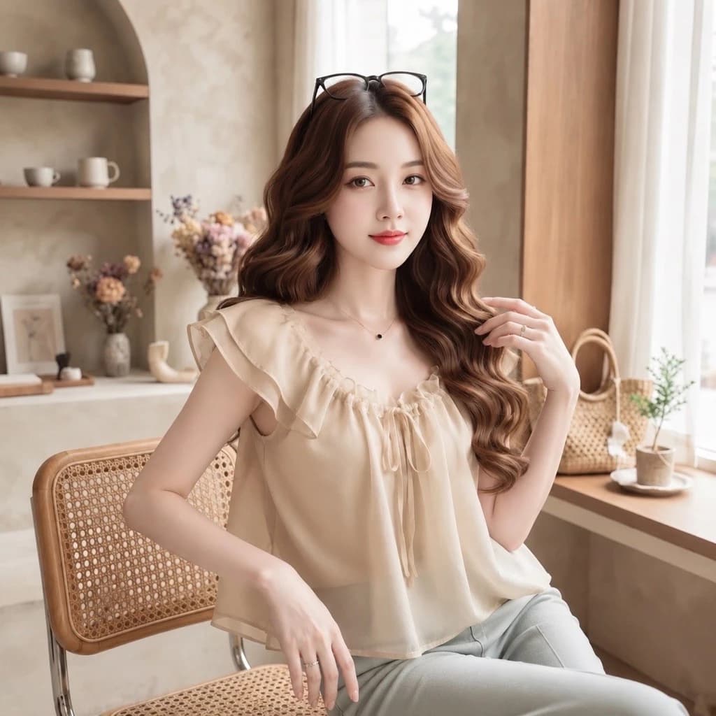 🌸 Áo kiểu nữ tiểu thư trễ vai nhún bèo cực xinh 🌸 Áo voan tơ mềm mại đi chơi, dạo phố, hẹn hò sang chảnh 🌟