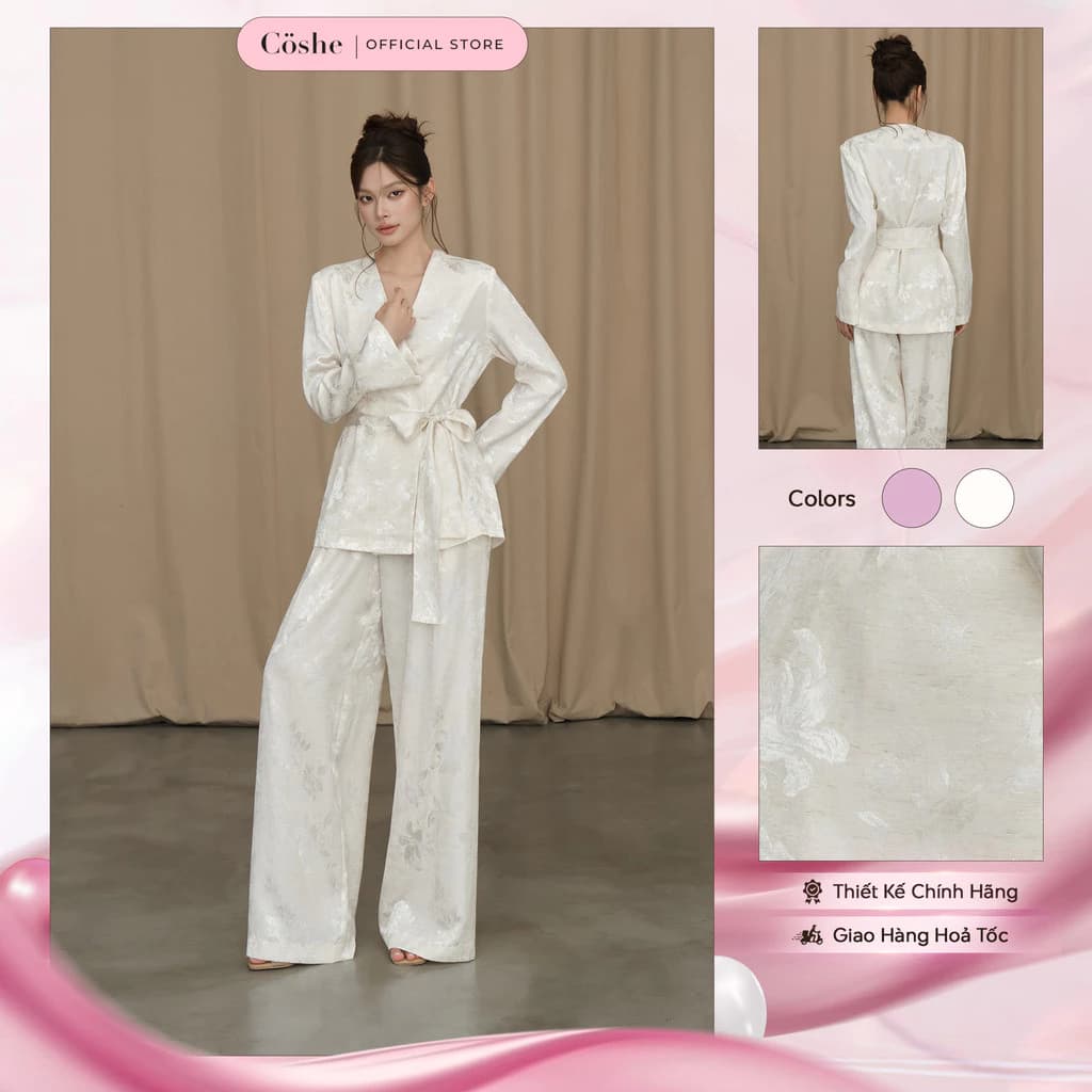 Set đồ nữ COSHE Gems Set thắt eo phối quần dài chất vải gấm sang trọng tôn dáng dự tiệc