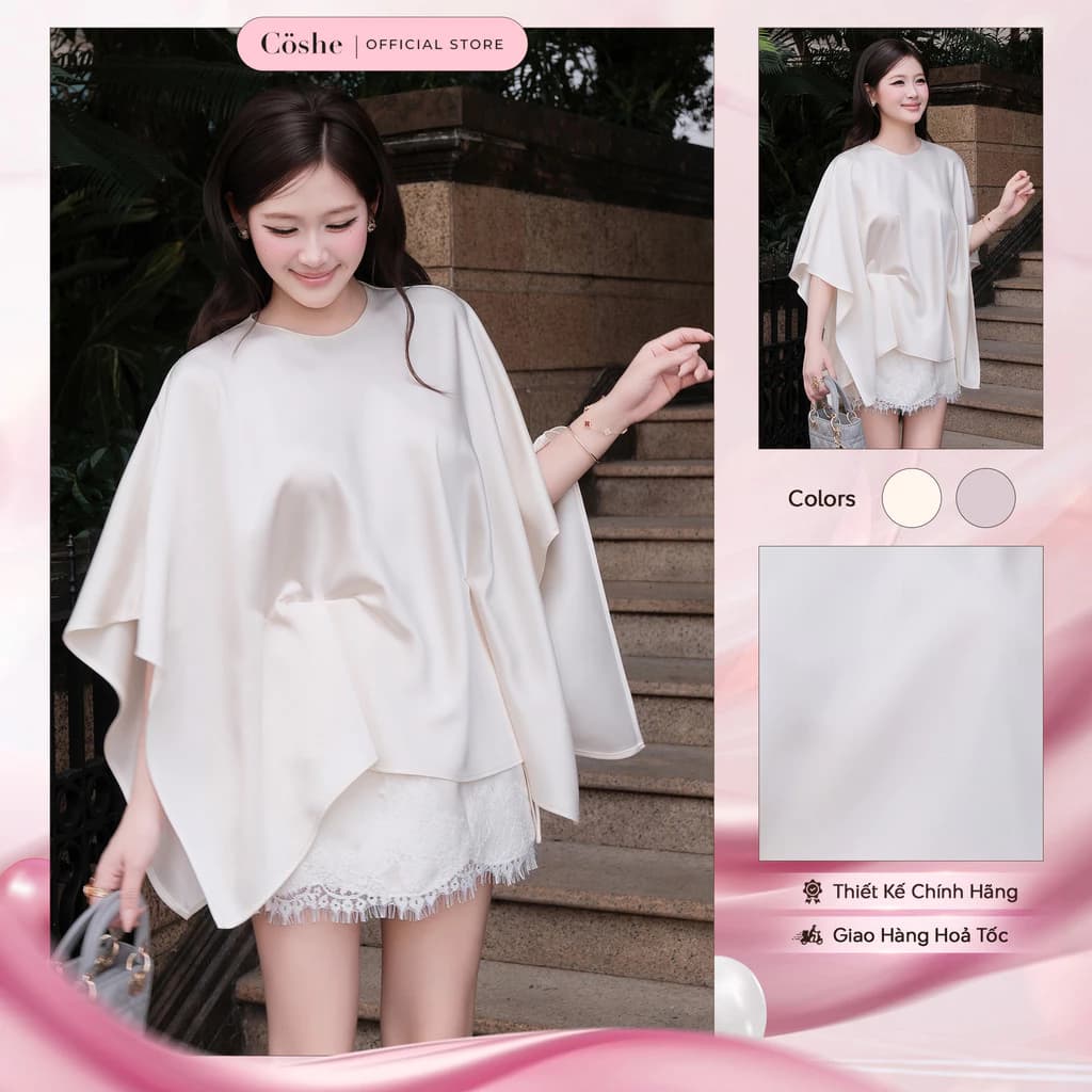 Set đồ nữ COSHE Helia Set cánh dơi phối chân váy ren chất lụa ngọc sang trọng dự tiệc