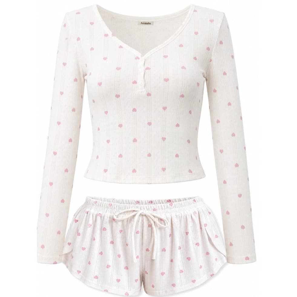 Améelis - Đồ ngủ - Mặc Ở Nhà - Vải Thun Cotton In Hình Trái Tim Thông Hơi Co Giãn - Thoải Mái.