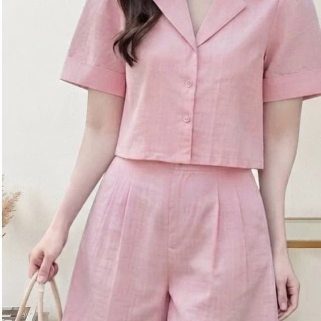Set bộ Linen nữ thiết kế kèm quần cộc năng động trẻ trung size M, 40-57kg mặc đẹp