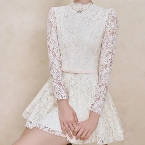 PERLA DRESS  - Váy ren kem be kèm đai nơ điệu đà