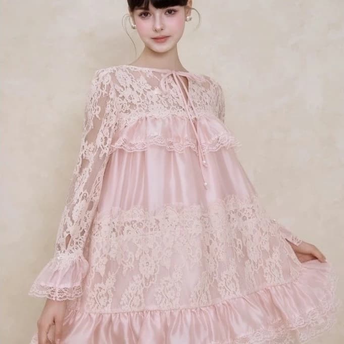 GRACE DRESS - Váy hồng pha ren pha voan tơ xinh xắn