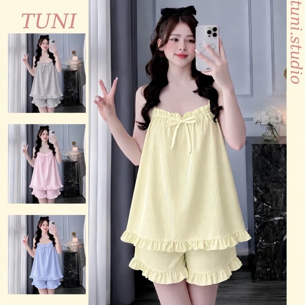 Set Pijama 2 dây Tuni.studio Kẻ Sọc Mùa Hè Mềm Mại Màu Pastel Xinh Xắn HDKS01