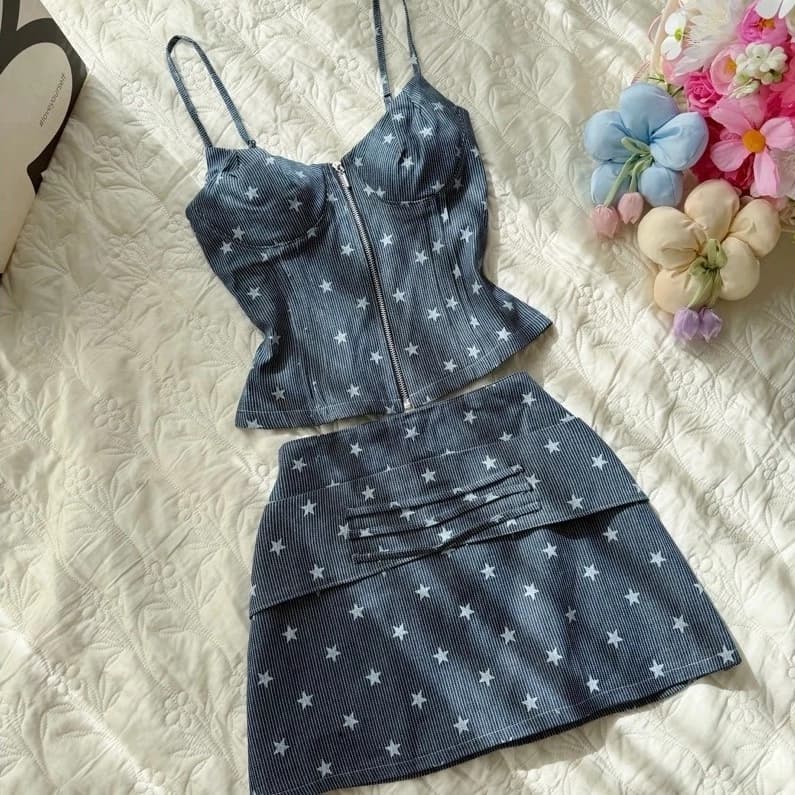 Set Bộ Nữ Denim Ngôi Sao Hai Dây ANNA - Set Donis