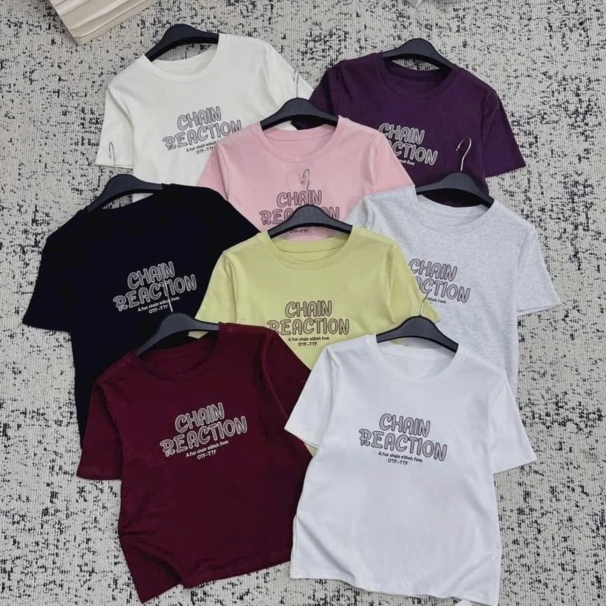 ✨ Áo Thun Nữ In Chữ "Chain Reaction" Phong Cách Streetwear Năng Động ✨