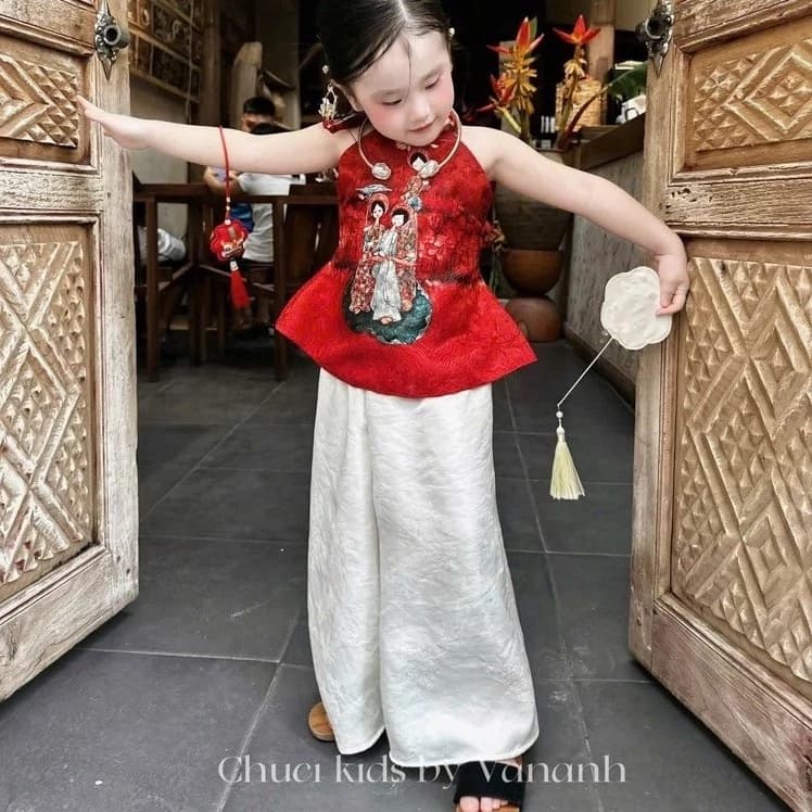 set yếm đỏ cho bé diện trung thu, tết (9-30kg)