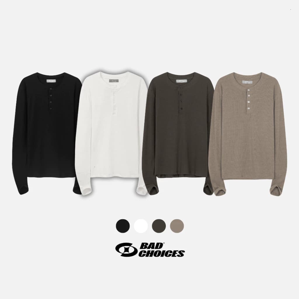 Bad Choices 2026 | Áo thun tay dài Henley RAWNECK Tee form ôm siêu đẹp.