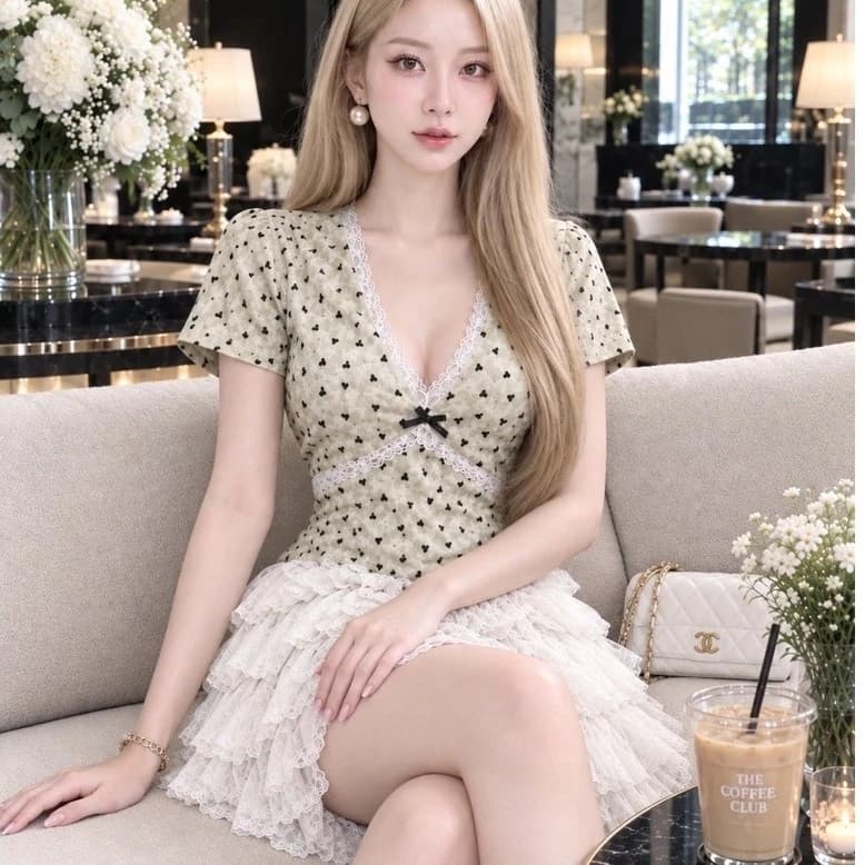 ✨ Áo Ngắn Tay Lưới Mỏng Cổ Tim Phối Ren & Nơ Xinh Xắn - Phong Cách Tiểu Thư Hàn Quốc ✨