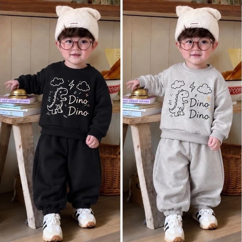 Bộ nỉ thu đông cho bé hình Khủng Long cá tính