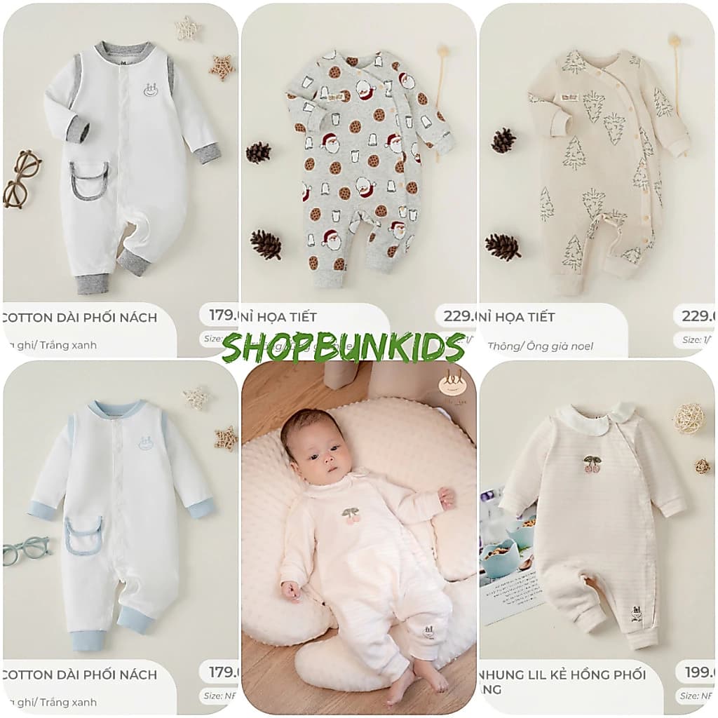 Body dài nỉ ấm thu đông / Body sơ sinh thu đông 0-3m / 3-6m  LIL Little Love bé trai gái vải nỉ vừa ấm áp