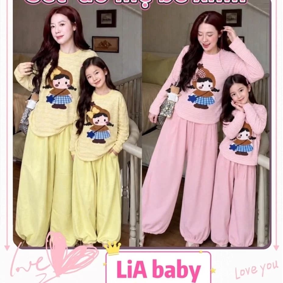 Set đồ Mẹ Và Bé áo cotton giấy kèm quần gió siêu xinh diện đi chơi đi học (E6)