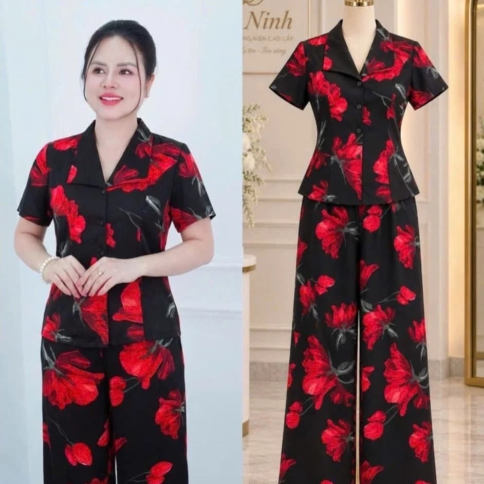 Ms157 Đồ bộ trung niên, đồ cho các mẹ, quần suông, chất lụa thoáng mát