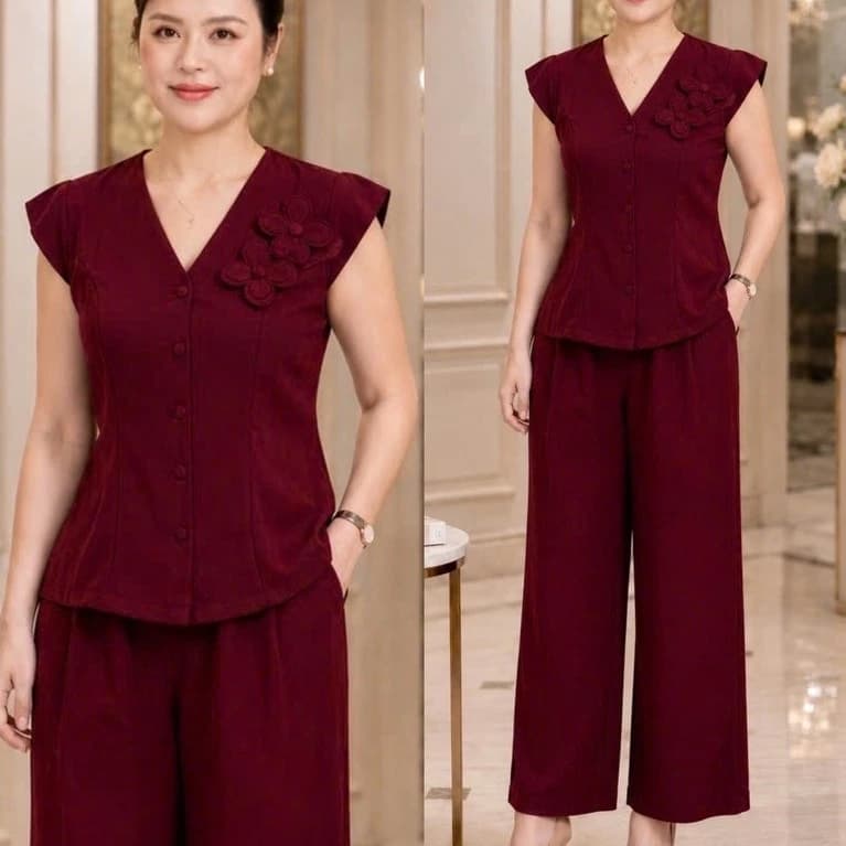 Ms158 Đồ bộ trung niên, đồ cho các mẹ, quần suông, chất lụa thoáng mát mềm mát