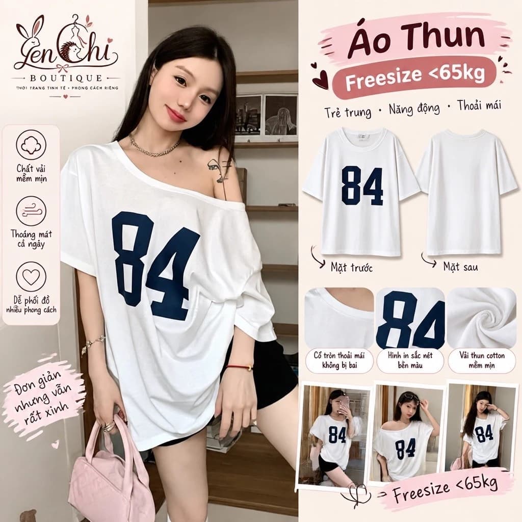 Áo thun lệch vai 84 nữ. Áo phông form rộng phong cách Hàn quốc