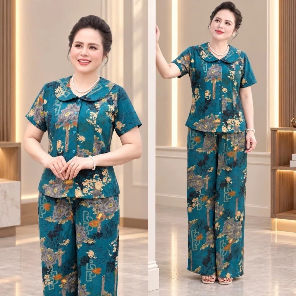 Đồ bộ trung niên, đồ cho các mẹ, quần suông, chất lụa thoáng mát Ms156